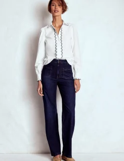 Boden Chemises & Blouses|Tops & T-Shirts-Chemise brodée en coton Blanc, broderie bleu marine