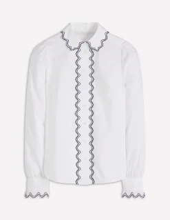Boden Chemises & Blouses|Tops & T-Shirts-Chemise brodée en coton Blanc, broderie bleu marine