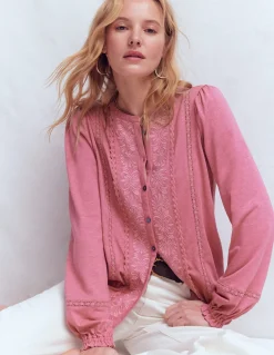 Boden Tops & T-Shirts-Chemise brodée en jersey Bruyère rose