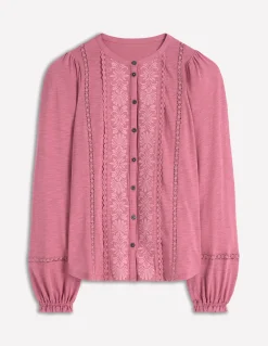 Boden Tops & T-Shirts-Chemise brodée en jersey Bruyère rose