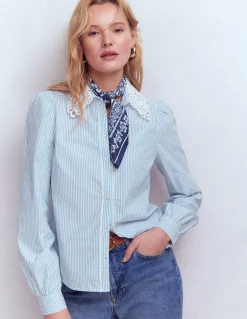 Boden Chemises & Blouses|Tops & T-Shirts-Chemise Cara en coton Rayé bleu et blanc