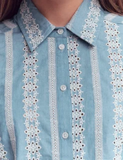 Boden Chemises & Blouses|Tops & T-Shirts-Chemise Cara en jean Broderie anglaise