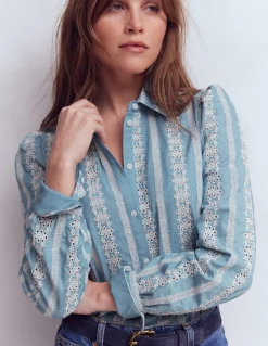 Boden Chemises & Blouses|Tops & T-Shirts-Chemise Cara en jean Broderie anglaise