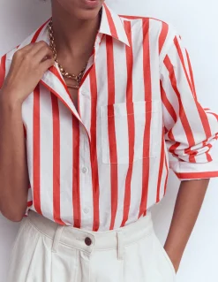 Boden Tenues De Travail|Chemises & Blouses-Chemise décontractée Sadie en coton Rayé Ivoire et Salsa
