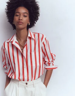 Boden Tenues De Travail|Chemises & Blouses-Chemise décontractée Sadie en coton Rayé Ivoire et Salsa