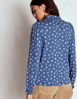 Boden Tops & T-Shirts-Chemise Effie à smocks Bleu marine authentique, motif Flower Press petit