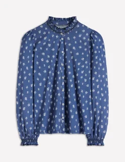 Boden Tops & T-Shirts-Chemise Effie à smocks Bleu marine authentique, motif Flower Press petit