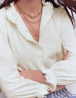 Boden Tops & T-Shirts-Chemise Emily à volants et pompons Ivoire