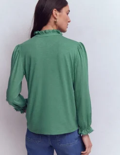 Boden Tops & T-Shirts-Chemise Emily à volants et pompons Jungle profond