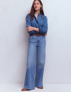 Boden Tops & T-Shirts-Chemise Emily à volants et pompons Bleu denim