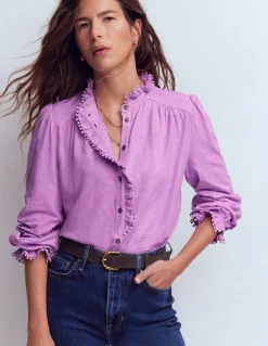 Boden Tops & T-Shirts-Chemise Emily à volants et pompons Violet crayeux