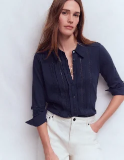 Boden Tenues De Travail|Tops & T-Shirts-Chemise en jersey à détails Bleu marine