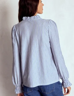 Boden Tops & T-Shirts-Chemise en jersey avec empiècement à smocks Rayé bleu éternel et ivoire