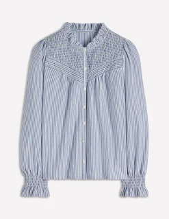 Boden Tops & T-Shirts-Chemise en jersey avec empiècement à smocks Rayé bleu éternel et ivoire