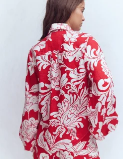 Boden Chemises & Blouses|Ensembles Assortis-Chemise en lin à manches bouffantes Salsa, motif Botanical Flourish