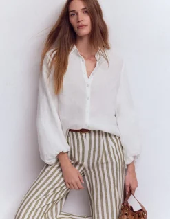Boden Chemises & Blouses|Tops & T-Shirts-Chemise en lin à manches bouffantes Blanc