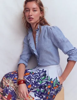 Boden Chemises & Blouses|Tops & T-Shirts-Chemise Isabel en lin à volants Bleu chambray