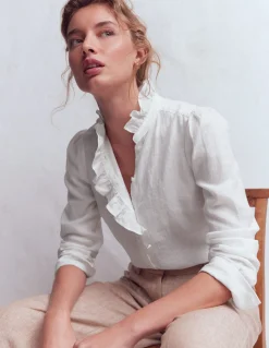 Boden Chemises & Blouses|Tops & T-Shirts-Chemise Isabel en lin à volants Blanc