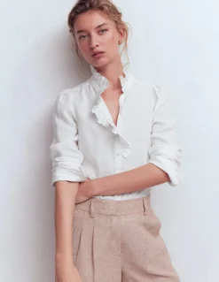 Boden Chemises & Blouses|Tops & T-Shirts-Chemise Isabel en lin à volants Blanc