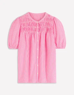 Boden Tops & T-Shirts-Chemise manches courtes Mya à smocks Rayé punch rose et ivoire
