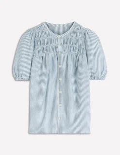 Boden Tops & T-Shirts-Chemise manches courtes Mya à smocks Rayé bleu français et ivoire