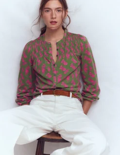 Boden Tops & T-Shirts-Chemise Mya smockée en jersey Motif Blossomy Sprig