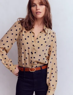 Boden Tenues De Travail|Chemises & Blouses-Chemise Sara en soie Sable, pois peints espacés