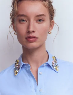 Boden Chemises & Blouses|Tops & T-Shirts-Chemise Sienna à détails OXFORD BLEU, COL ORNEMENTÉ