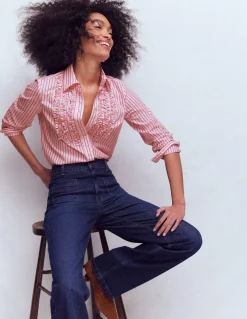 Boden Chemises & Blouses|Tops & T-Shirts-Chemise Sienna à détails Ivoire, rayé rose