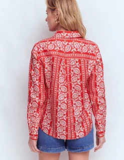 Boden Chemises & Blouses|Tops & T-Shirts-Chemise Sienna en lin Rouge, motif Ornate Floret