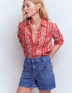 Boden Chemises & Blouses|Tops & T-Shirts-Chemise Sienna en lin Rouge, motif Ornate Floret