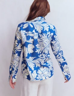 Boden Chemises & Blouses|Tops & T-Shirts-Chemise Sienna en lin Bleu, motif Botanical Flourish