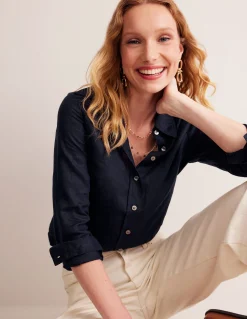 Boden Chemises & Blouses|Tops & T-Shirts-Chemise Sienna en lin Bleu Marine, Petits Pois