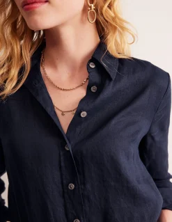 Boden Chemises & Blouses|Tops & T-Shirts-Chemise Sienna en lin Bleu Marine, Petits Pois