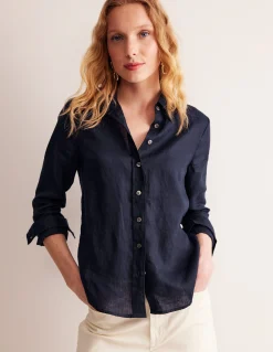 Boden Chemises & Blouses|Tops & T-Shirts-Chemise Sienna en lin Bleu Marine, Petits Pois