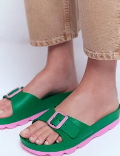 Boden Chaussures Plates|Sandales-Claquettes Lyla à boucle unique Vert/rose