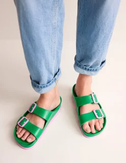 Boden Chaussures Plates|Sandales-Claquettes Lyla à double boucle Émeraude profond/rose tendre