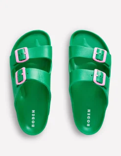 Boden Chaussures Plates|Sandales-Claquettes Lyla à double boucle Émeraude profond/rose tendre