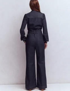 Boden Robes & Combinaisons|Robes Coupe Petite-Combinaison bootcut boutonnée en jean Indigo