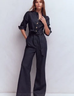 Boden Robes & Combinaisons|Robes Coupe Petite-Combinaison bootcut boutonnée en jean Indigo