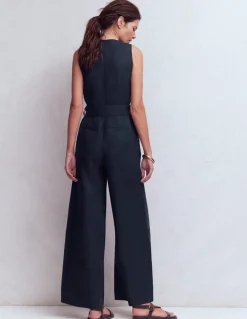 Boden Robes & Combinaisons|Robes Coupe Petite-Combinaison Laura à col V en lin Bleu marine