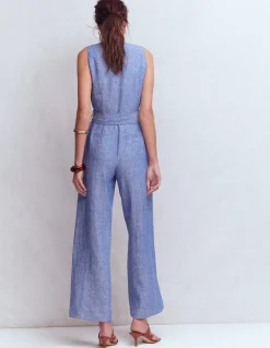 Boden Robes & Combinaisons|Robes Coupe Petite-Combinaison Laura à col V en lin Chambray bleu authentique