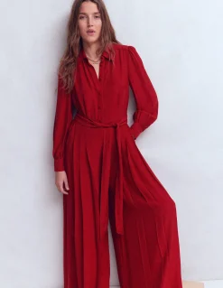 Boden Robes & Combinaisons|Robes Coupe Petite-Combinaison palazzo boutonnée Pourpre