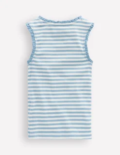 Boden Tops & T-Shirts-Débardeur côtelé à bordure en dentelle Rayé bleu glacier