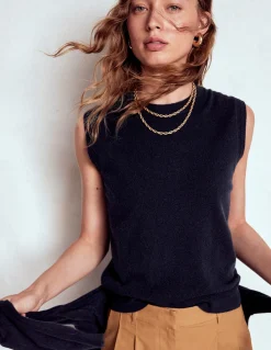 Boden Cachemire|Tenues De Travail-Débardeur Eva en cachemire Bleu Marine, Petits Pois