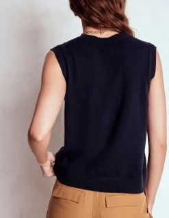 Boden Cachemire|Tenues De Travail-Débardeur Eva en cachemire Bleu Marine, Petits Pois