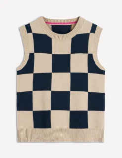 Boden Pulls & Gilets-Débardeur Lucy en coton Carreaux camel/bleu marine