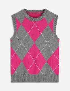 Boden Pulls & Gilets-Débardeur Lucy en coton Motif argyle rose/gris