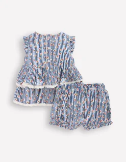 Boden Barboteuses & Ensembles|Ensembles Assortis-Ensemble à volants Rayé cerise geai bleu