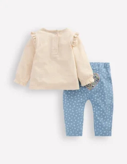 Boden Barboteuses & Ensembles-Ensemble avec logo pour filles Motif Floral Hearts bleu